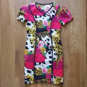 Vintage 1980s 1990s Constance Saunders Baroque Animal Print Short Sleeve Dress